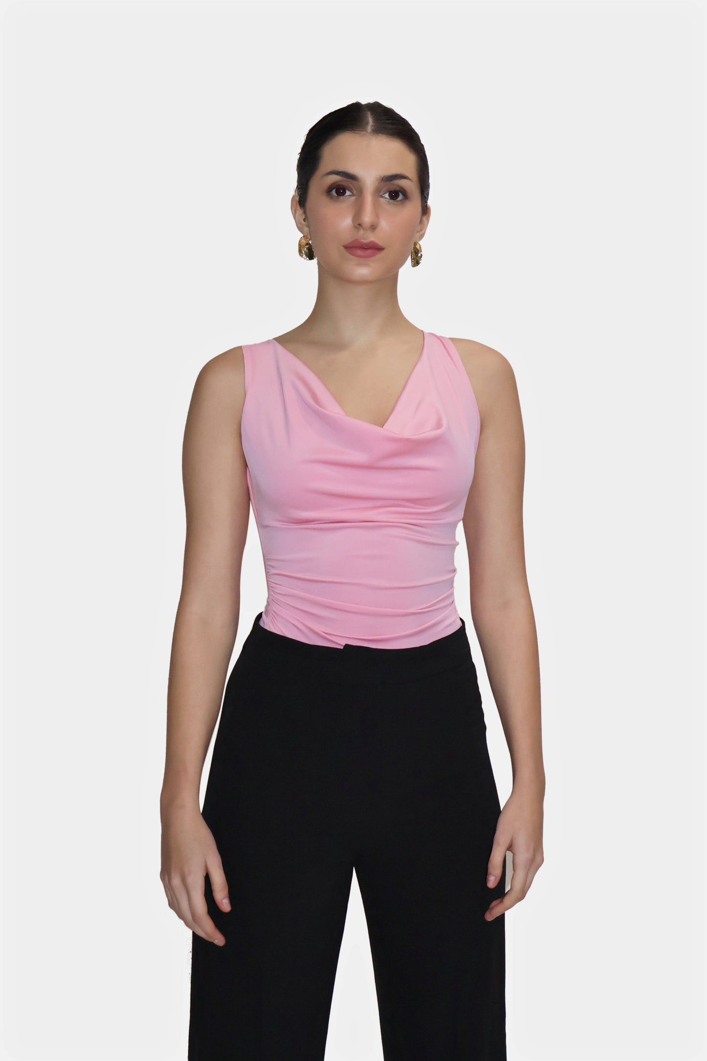 Pink Cowl Neck Bodysuit - Prism Bodysuit (Flamingo)