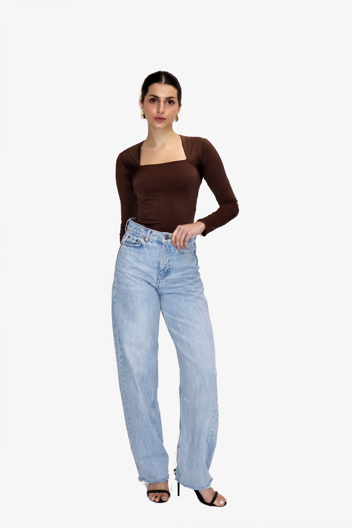 Brown Square Neck Full Sleeve Top - Sway Top (Coco)