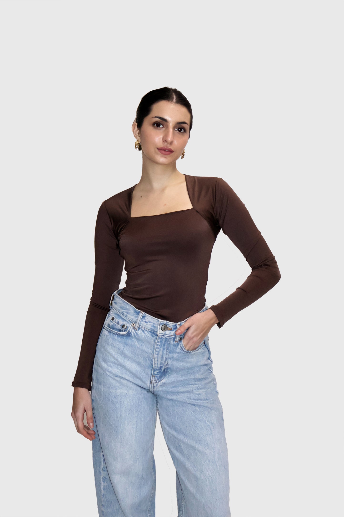 Brown Square Neck Full Sleeve Top - Sway Top (Coco)