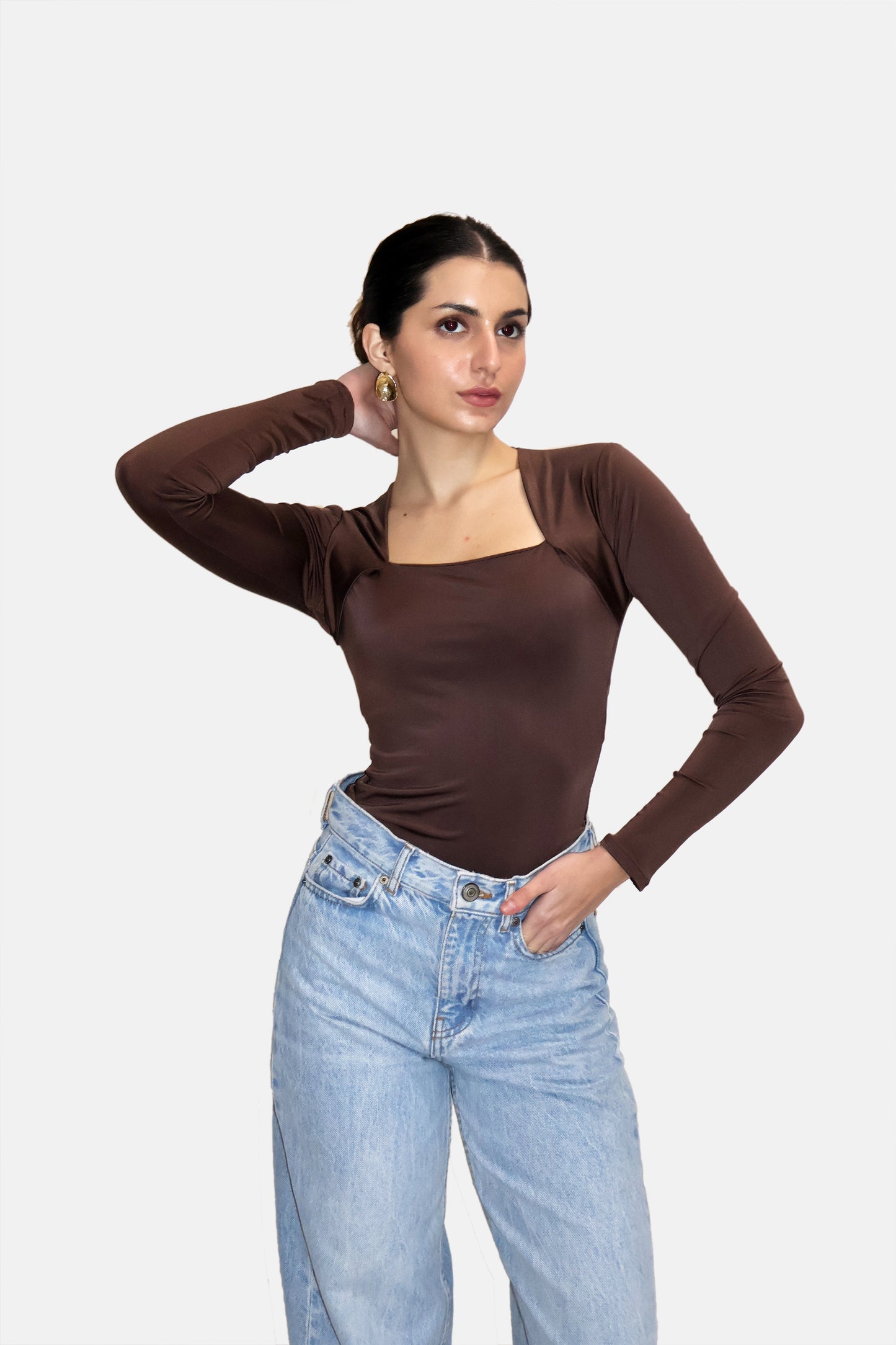 Brown Square Neck Full Sleeve Top - Sway Top (Coco)