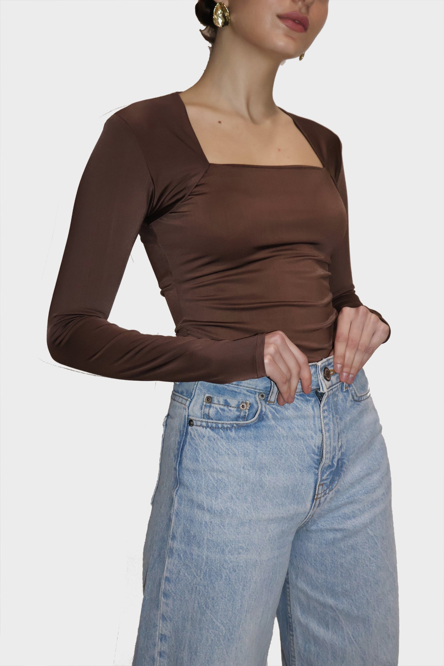 Brown Square Neck Full Sleeve Top - Sway Top (Coco)