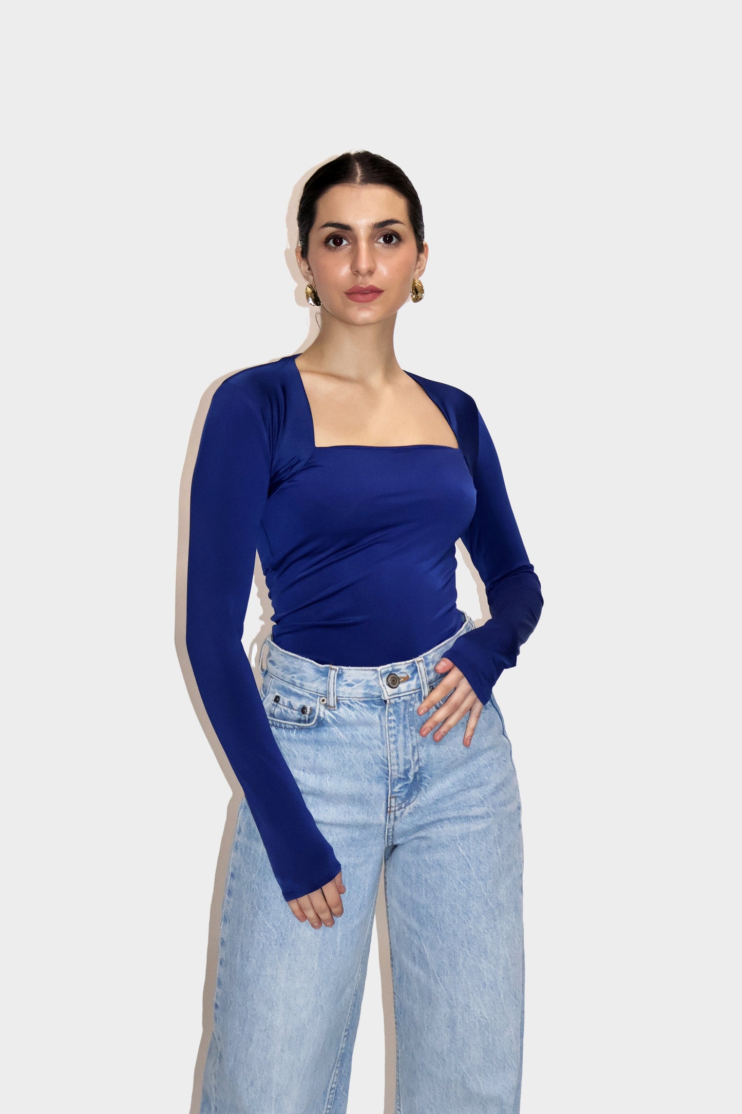 Blue Square Neck Full Sleeve Top - Sway Top (Navy)
