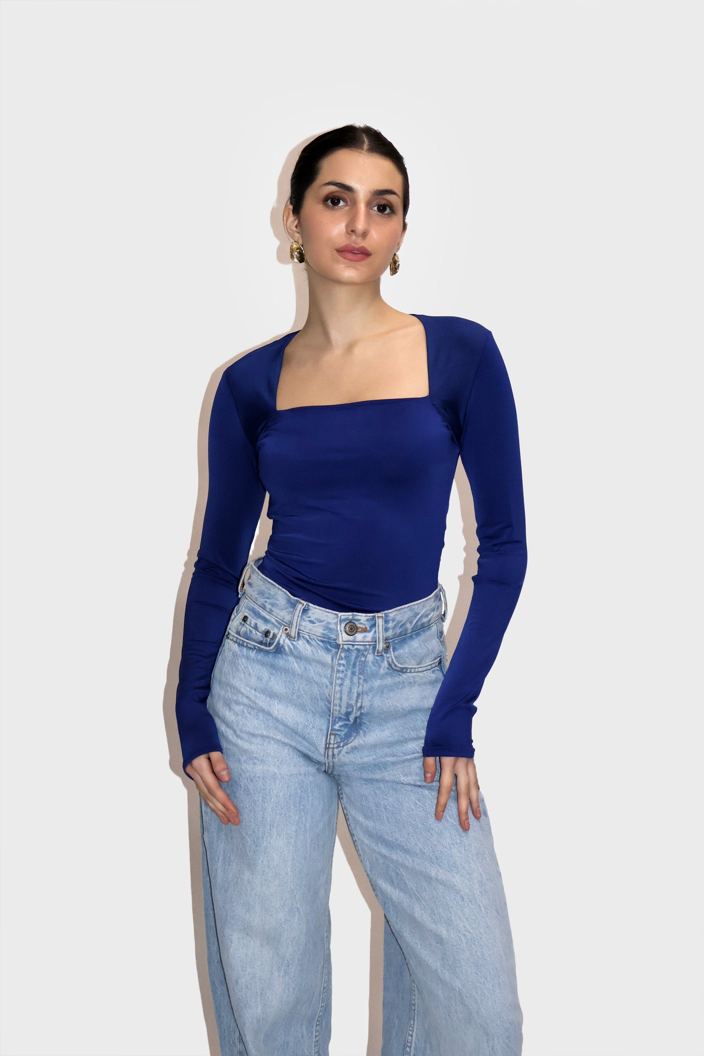 Blue Square Neck Full Sleeve Top - Sway Top (Navy)