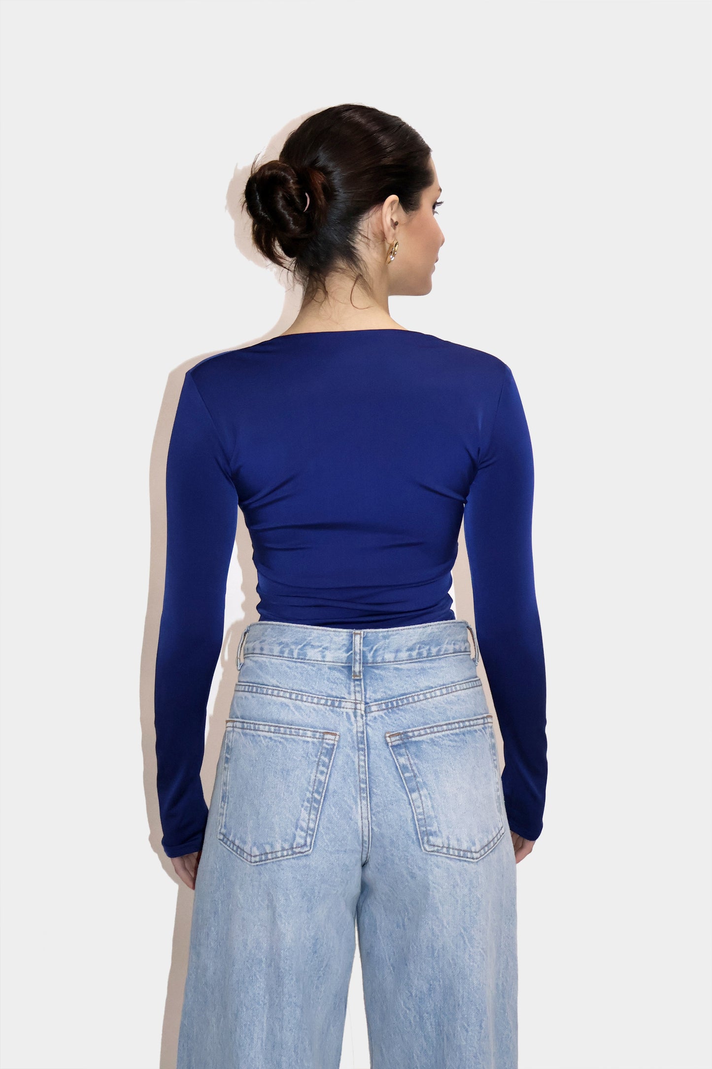 Blue Square Neck Full Sleeve Top - Sway Top (Navy)