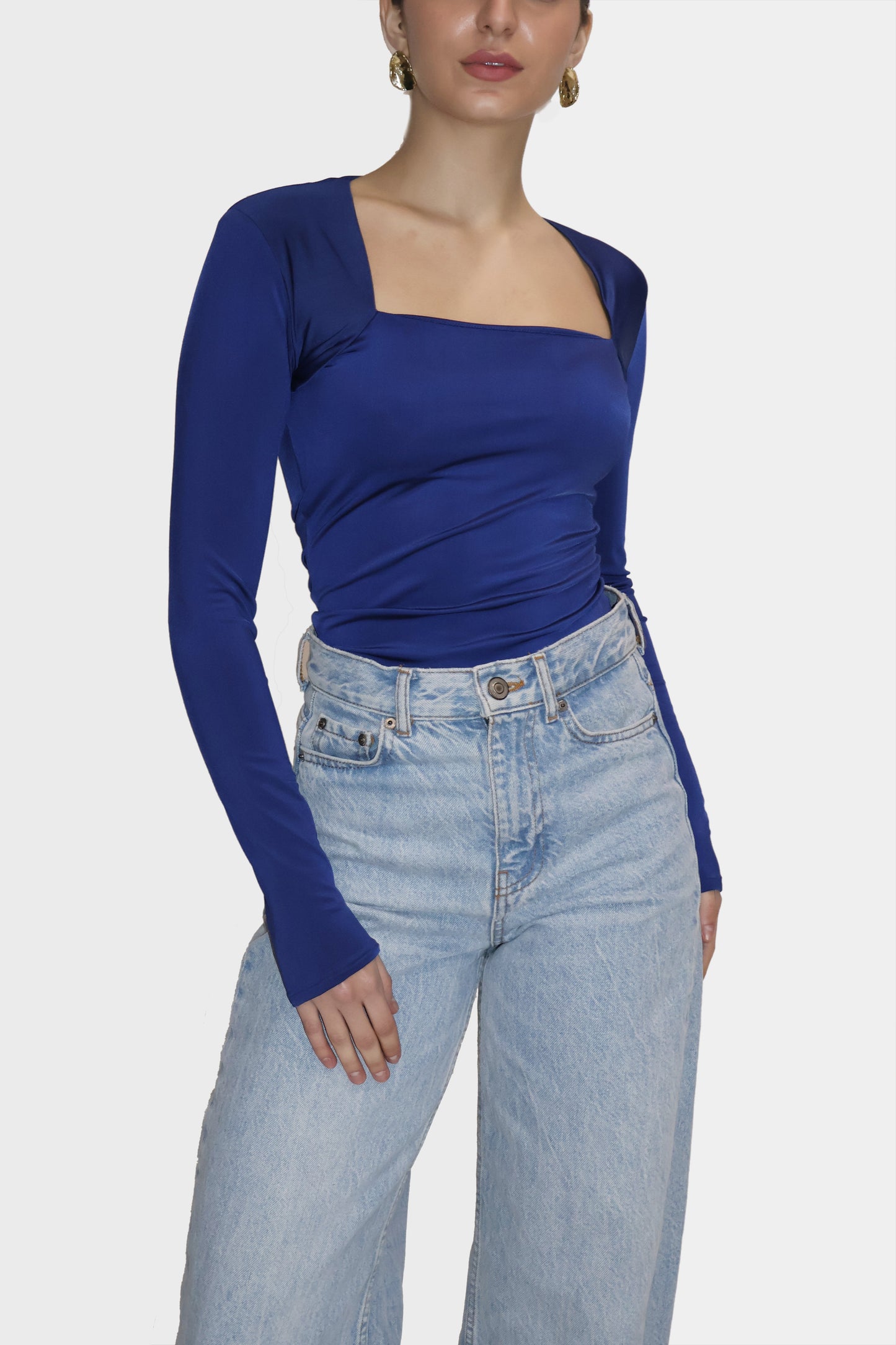 Blue Square Neck Full Sleeve Top - Sway Top (Navy)
