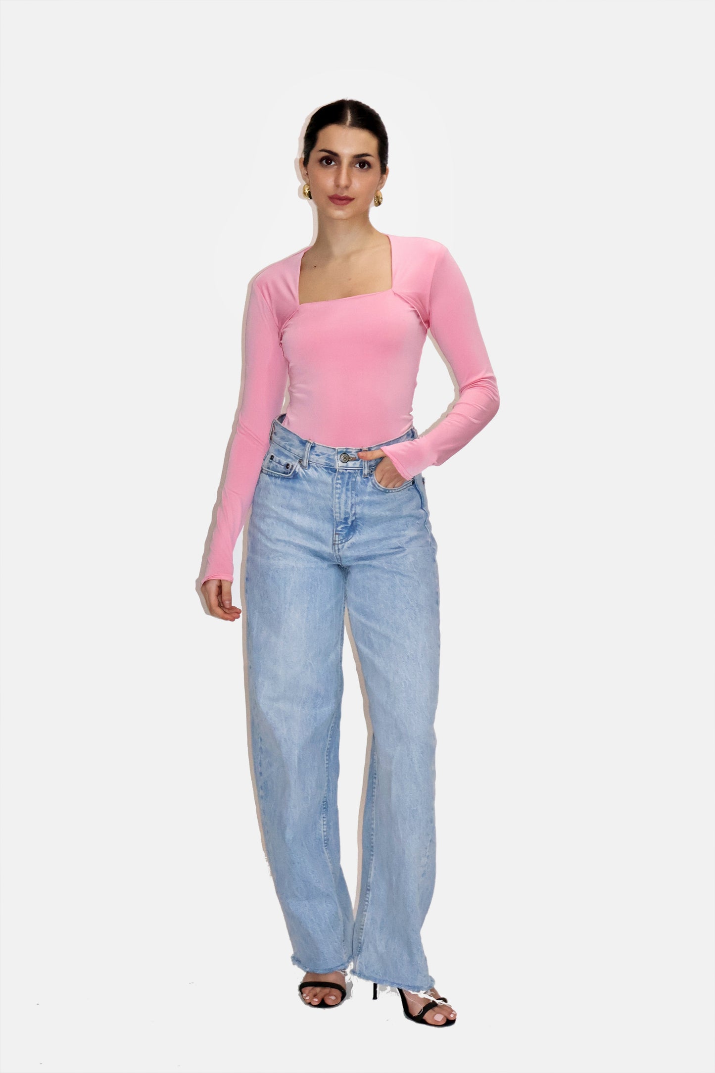 Pink Square Neck Full Sleeve Top - Sway Top (Flamingo)