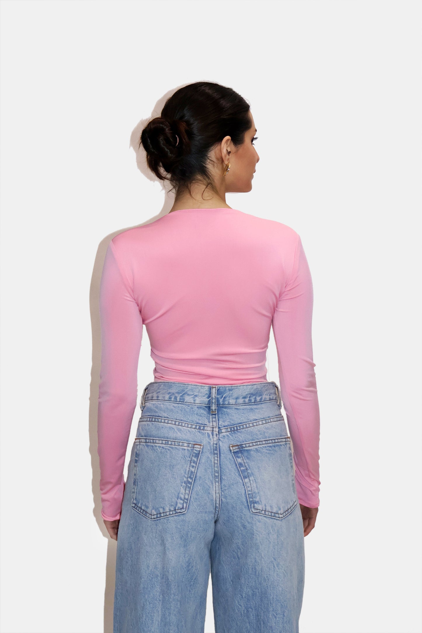 Pink Square Neck Full Sleeve Top - Sway Top (Flamingo)