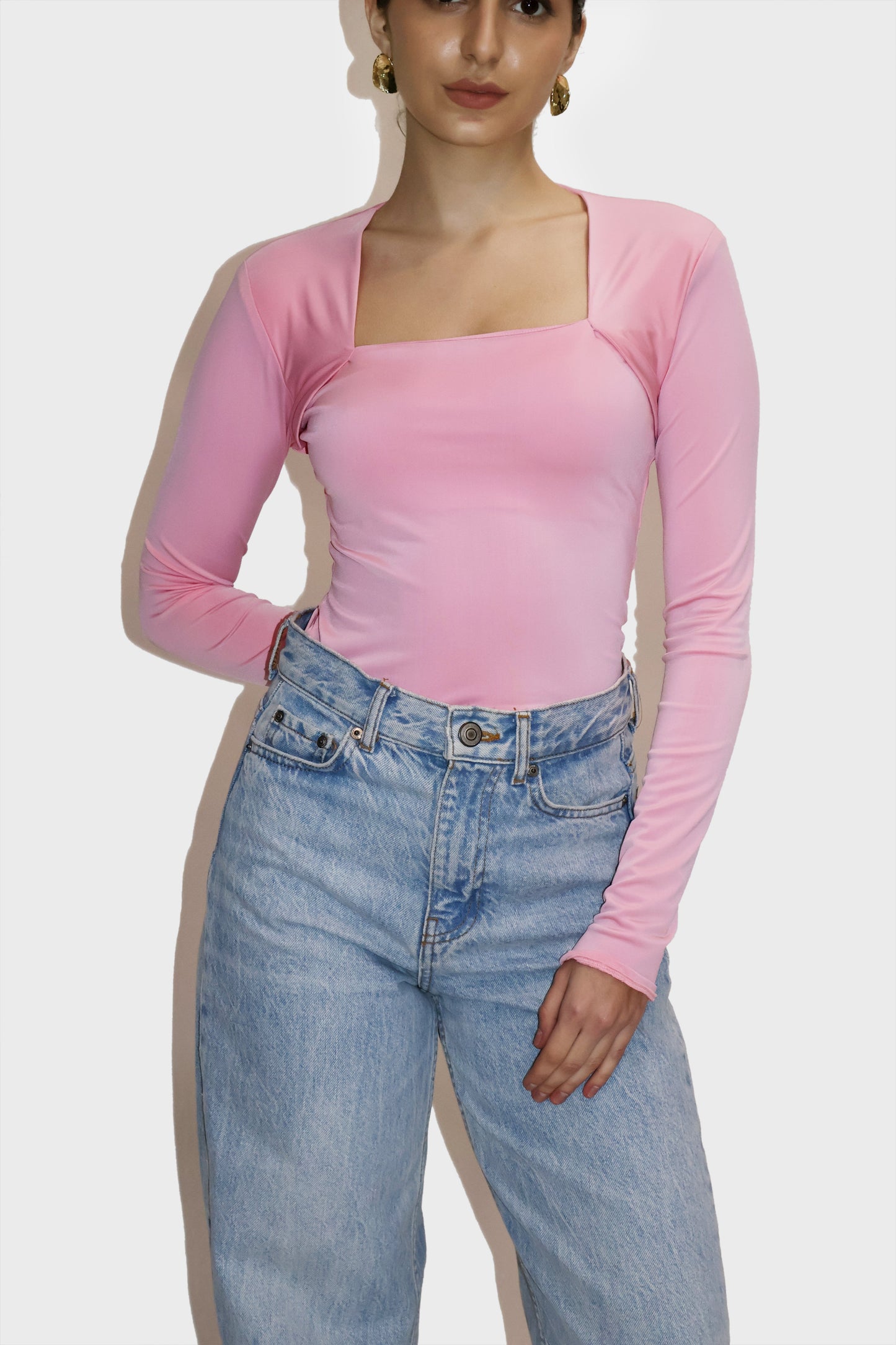 Pink Square Neck Full Sleeve Top - Sway Top (Flamingo)