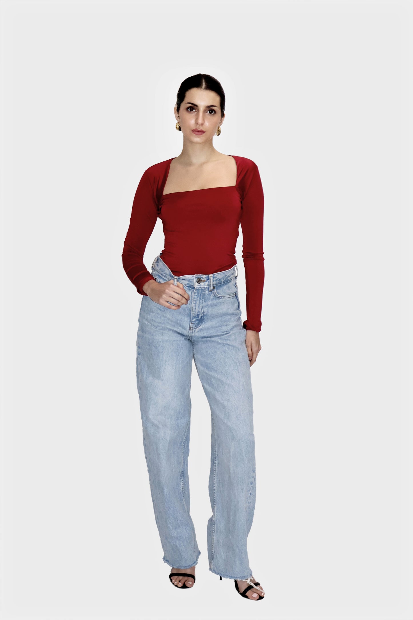 Red Square Neck Full Sleeve Top - Sway Top (Cherry)
