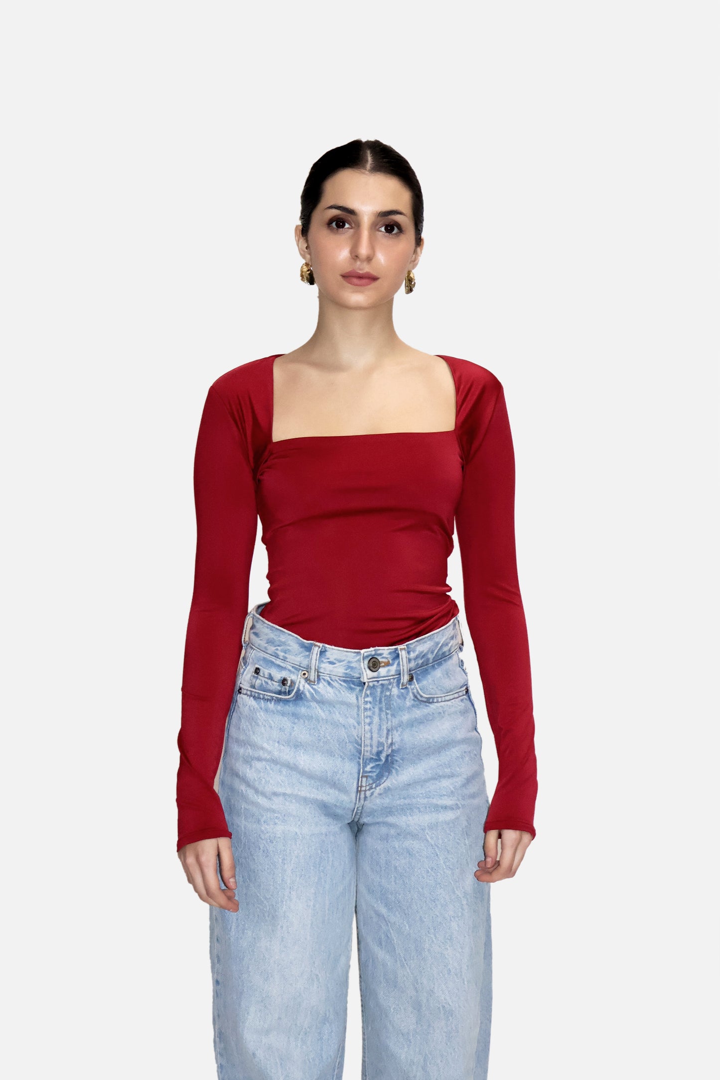 Red Square Neck Full Sleeve Top - Sway Top (Cherry)
