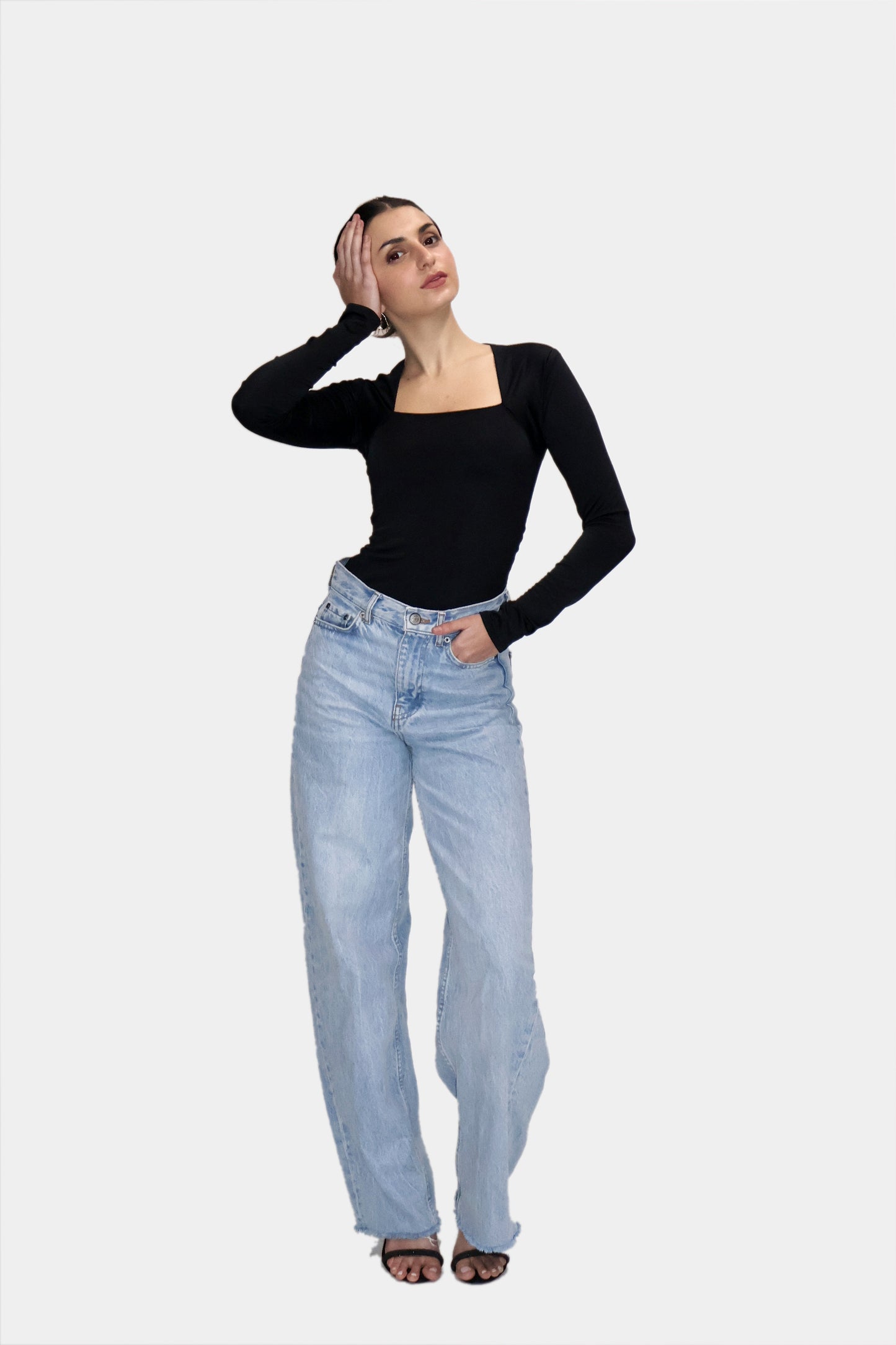 Black Square Neck Full Sleeve Top - Sway Top (Onyx)