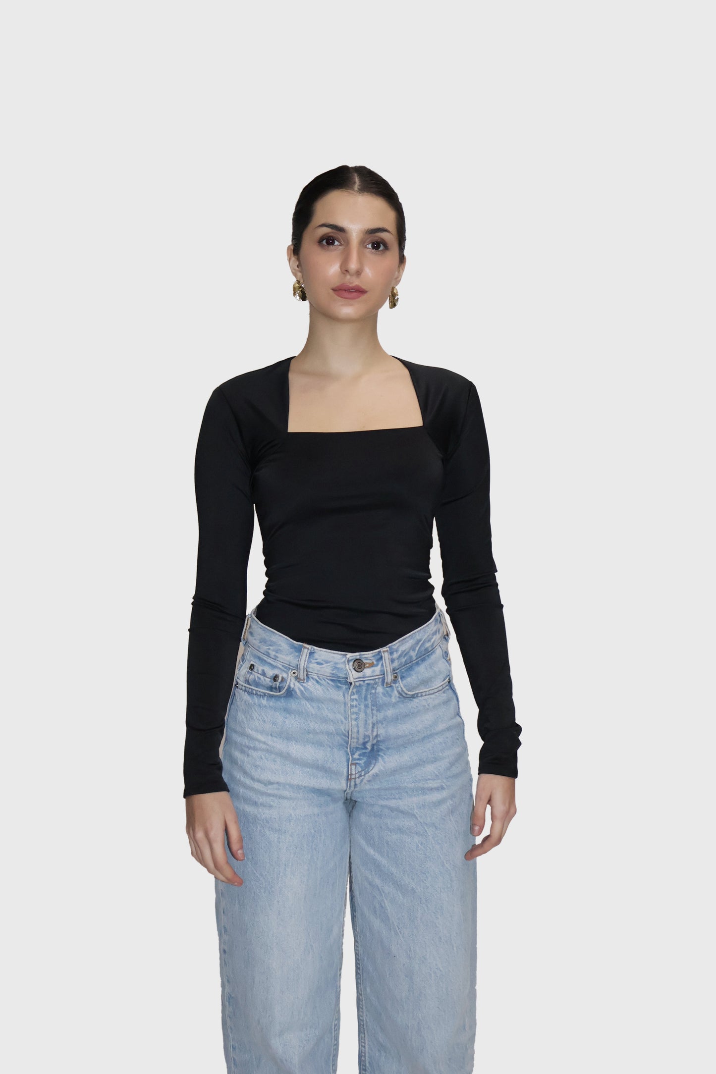 Black Square Neck Full Sleeve Top - Sway Top (Onyx)