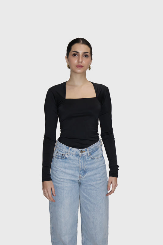 Black Square Neck Full Sleeve Top - Sway Top (Onyx)