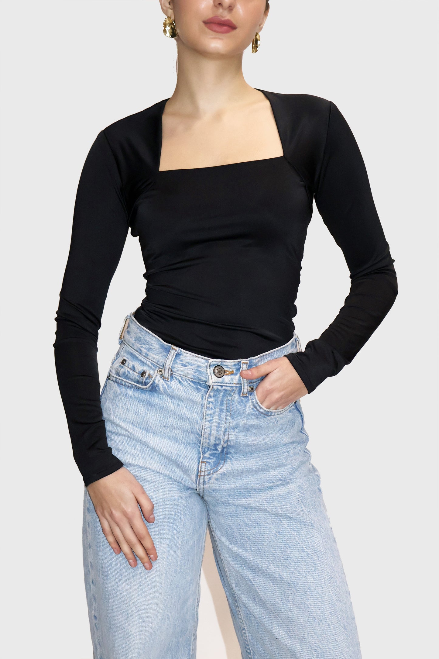 Black Square Neck Full Sleeve Top - Sway Top (Onyx)