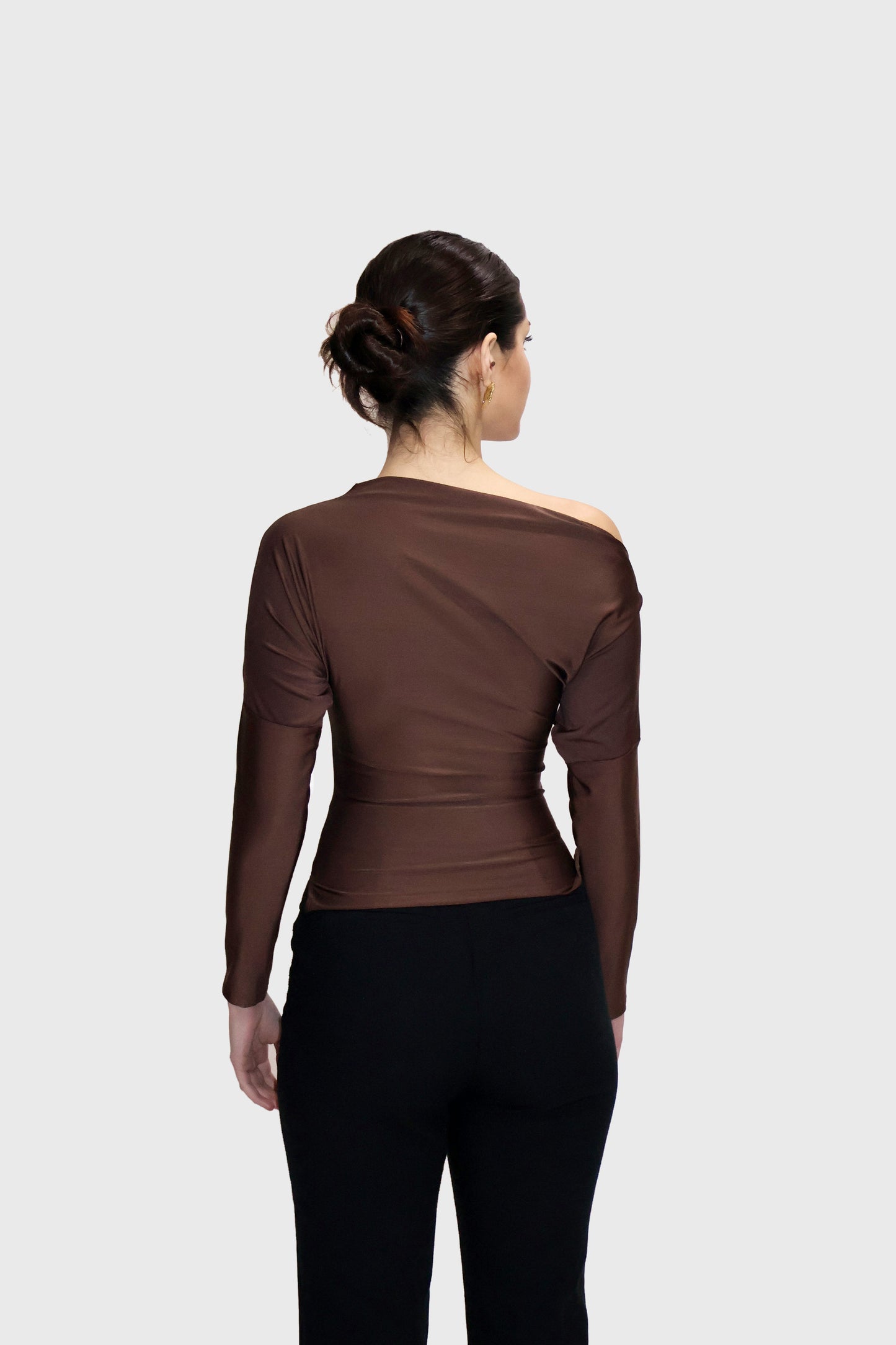 Brown One-Shoulder Full Sleeve Top - Oak Top (Coco)