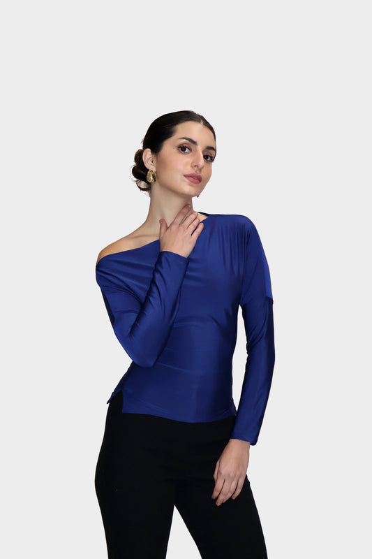 Blue One-Shoulder Full Sleeve Top - Oak Top (Navy)