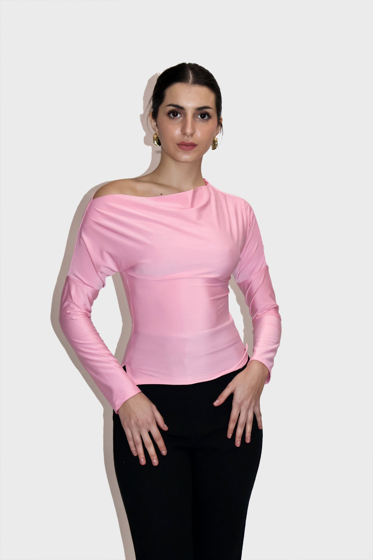 Pink One-Shoulder Full Sleeve Top - Oak Top (Flamingo)