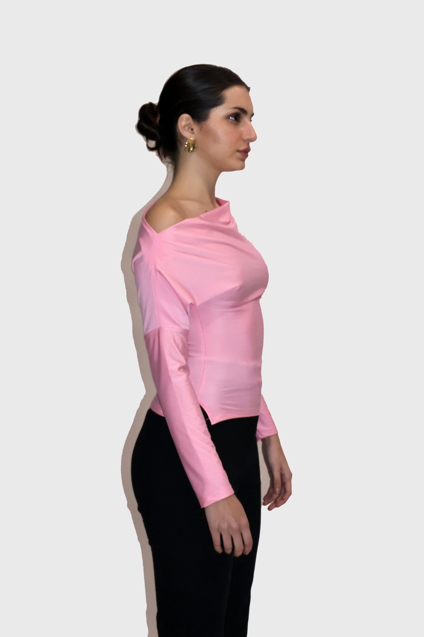 Pink One-Shoulder Full Sleeve Top - Oak Top (Flamingo)