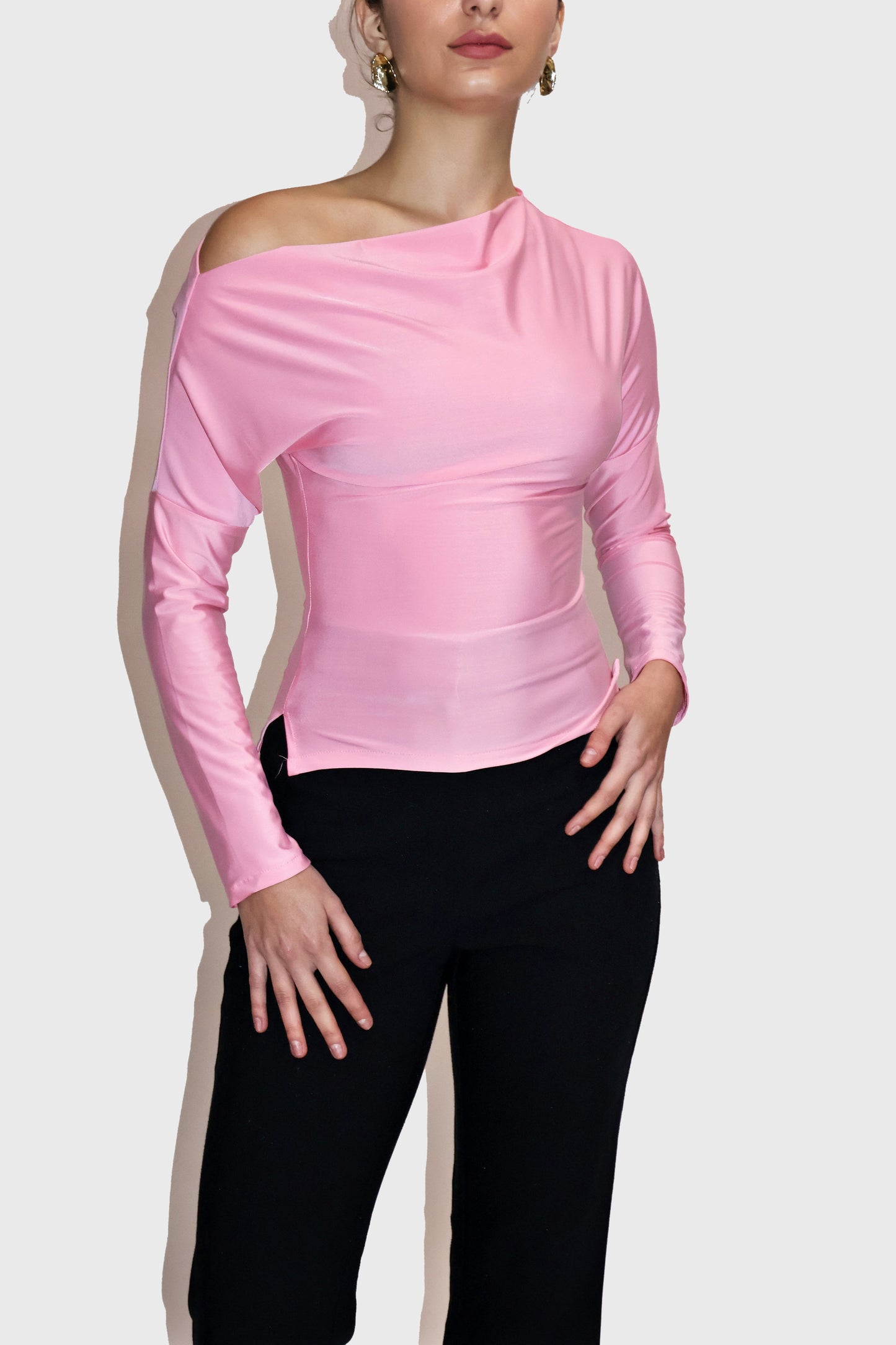 Pink One-Shoulder Full Sleeve Top - Oak Top (Flamingo)