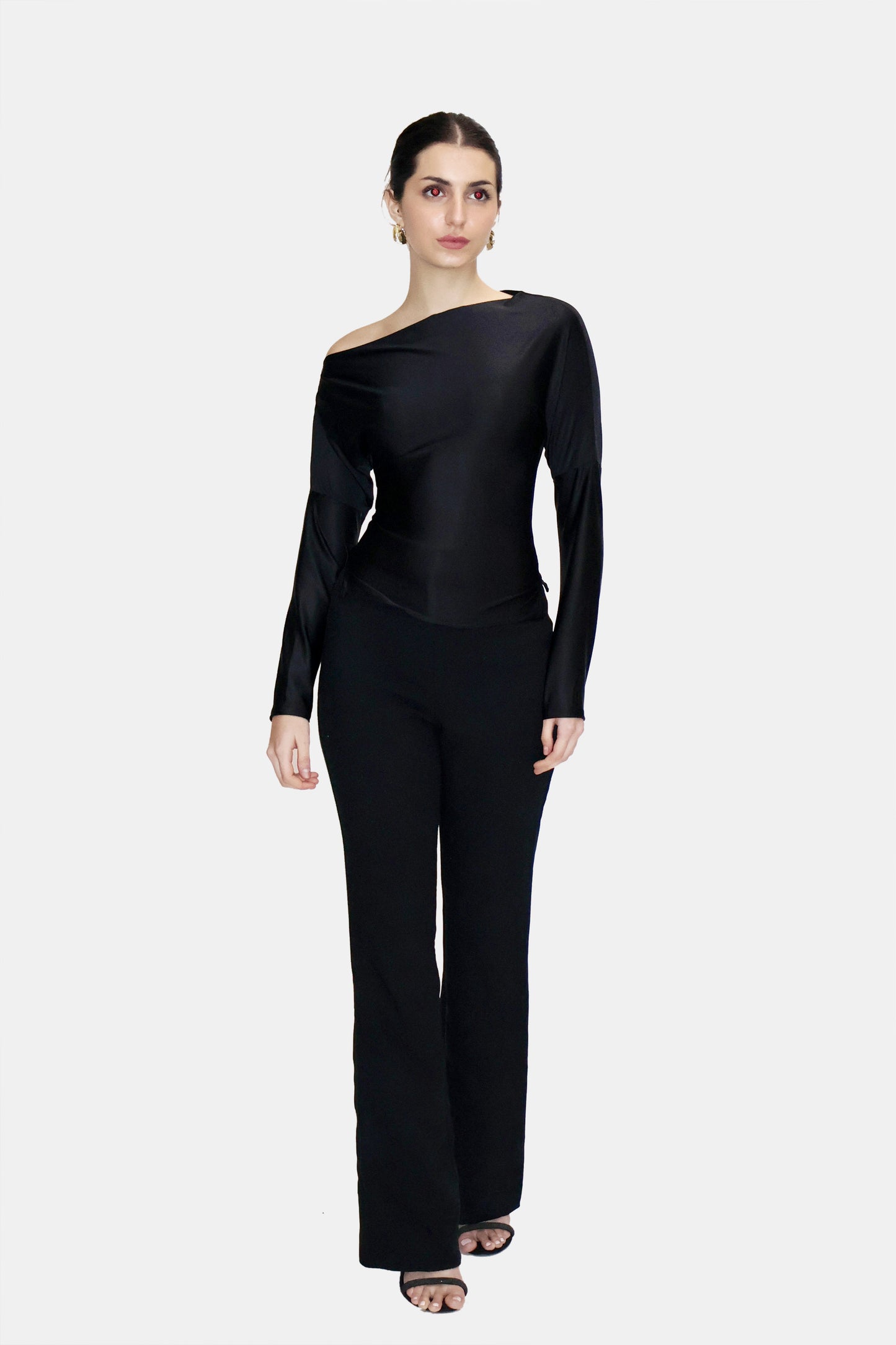 Black One-Shoulder Full Sleeve Top - Oak Top (Onyx)
