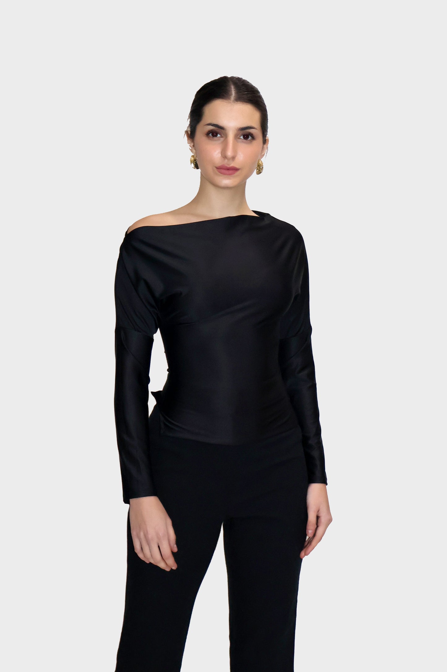 Black One-Shoulder Full Sleeve Top - Oak Top (Onyx)