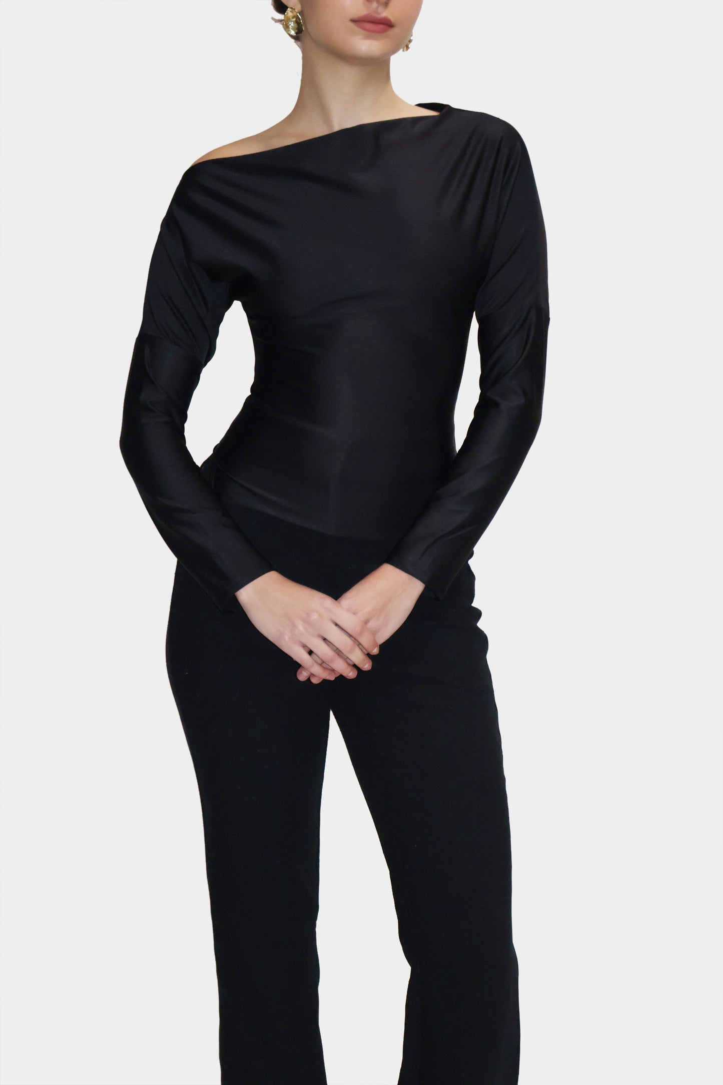 Black One-Shoulder Full Sleeve Top - Oak Top (Onyx)
