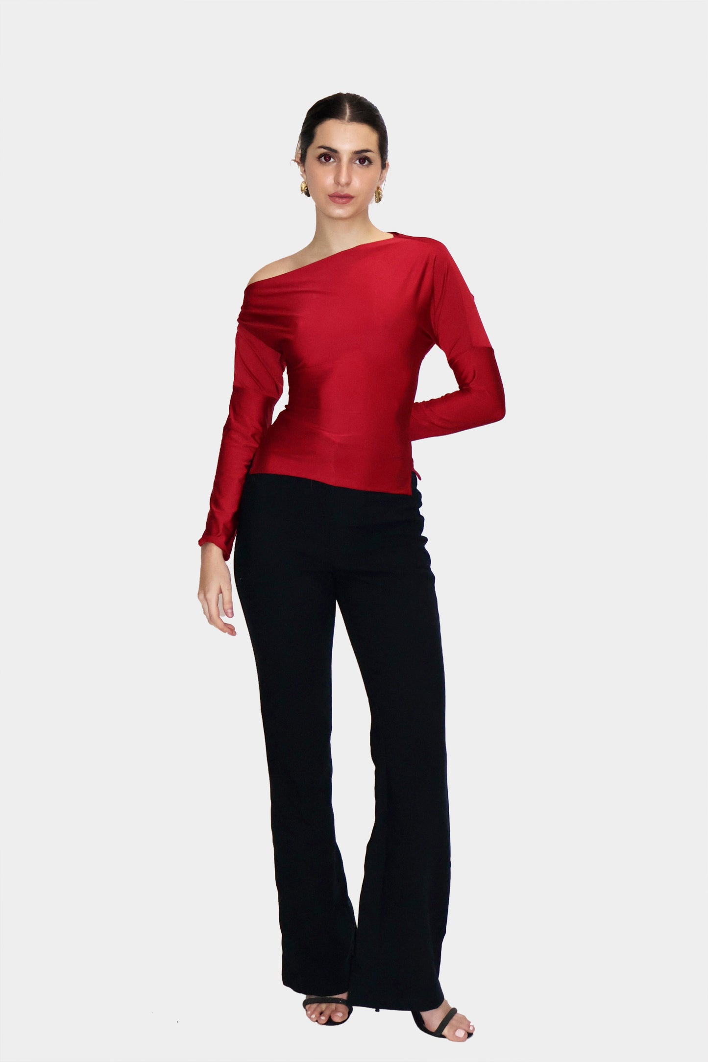 Red One-Shoulder Full Sleeve Top - Oak Top (Cherry)