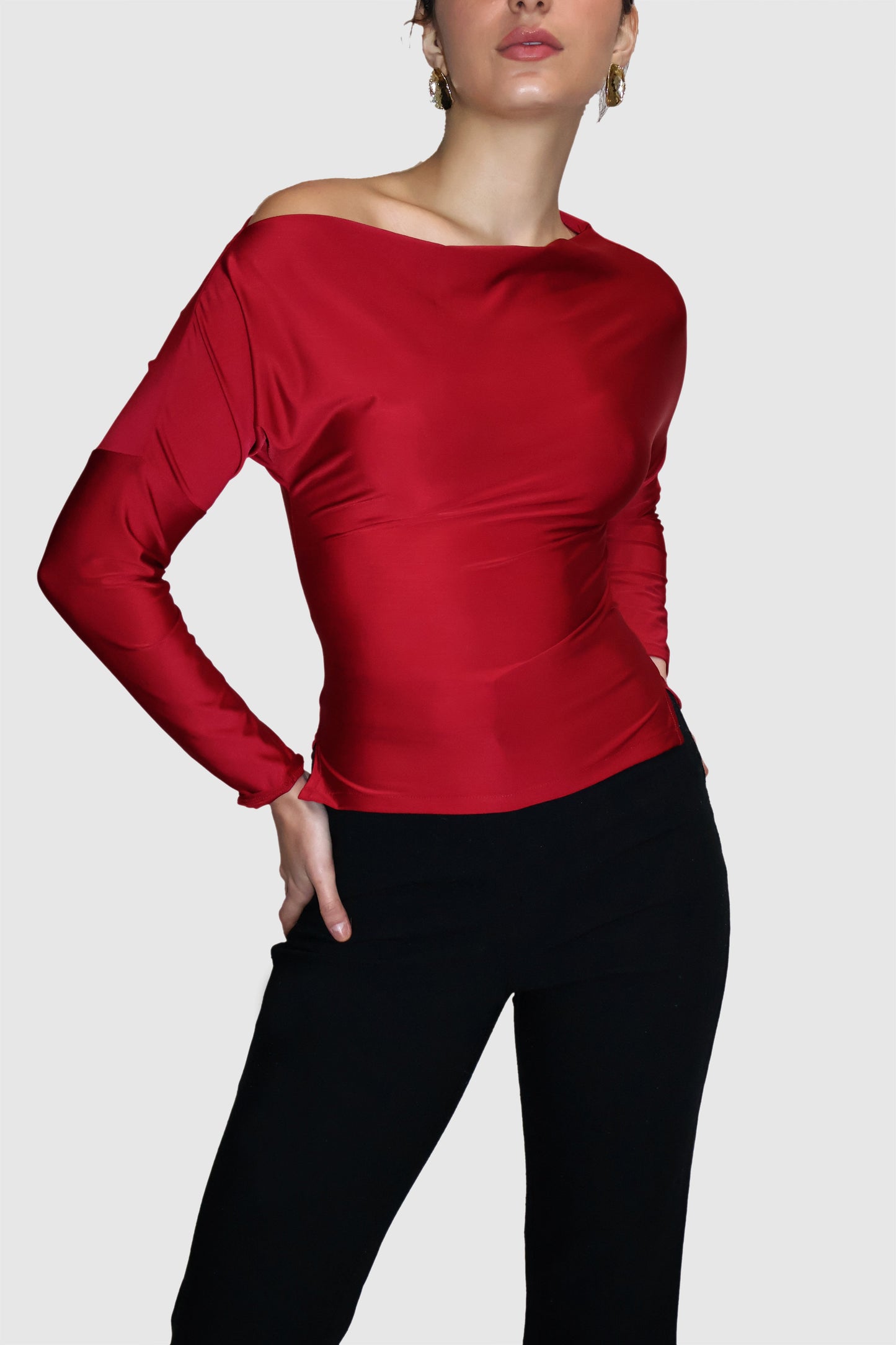 Red One-Shoulder Full Sleeve Top - Oak Top (Cherry)
