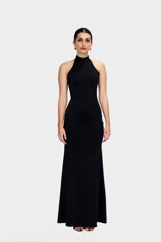 Black Long Halter Neck Maxi Dress - Ether Dress (Onyx)