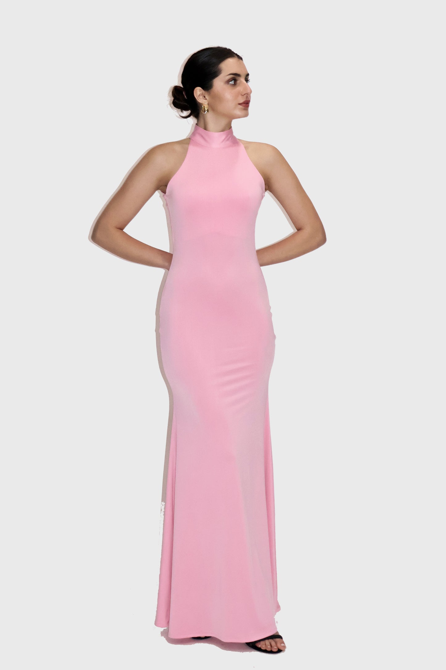 Pink Long Halter Neck Maxi Dress - Ether Dress (Flamingo)