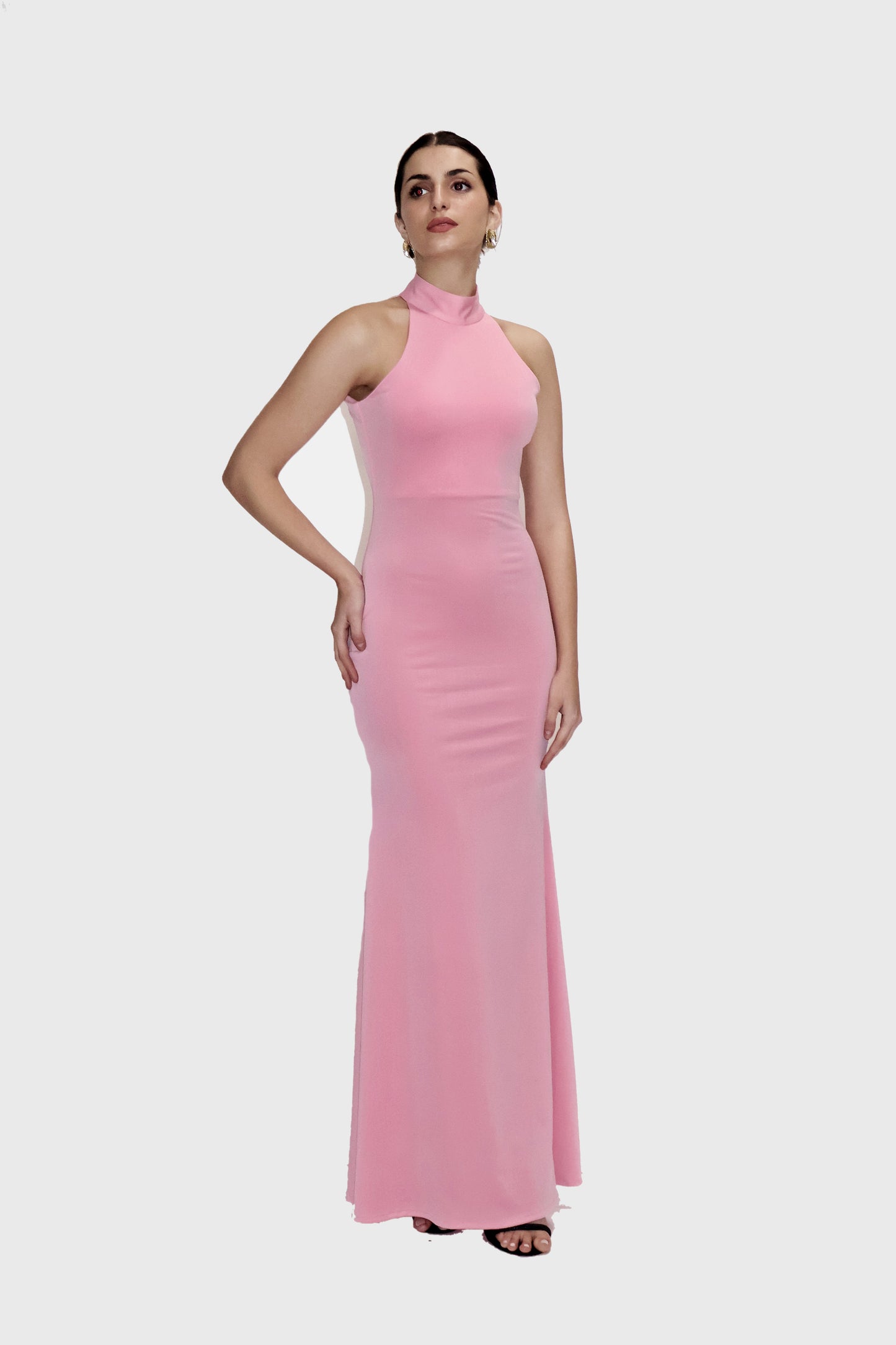 Pink Long Halter Neck Maxi Dress - Ether Dress (Flamingo)