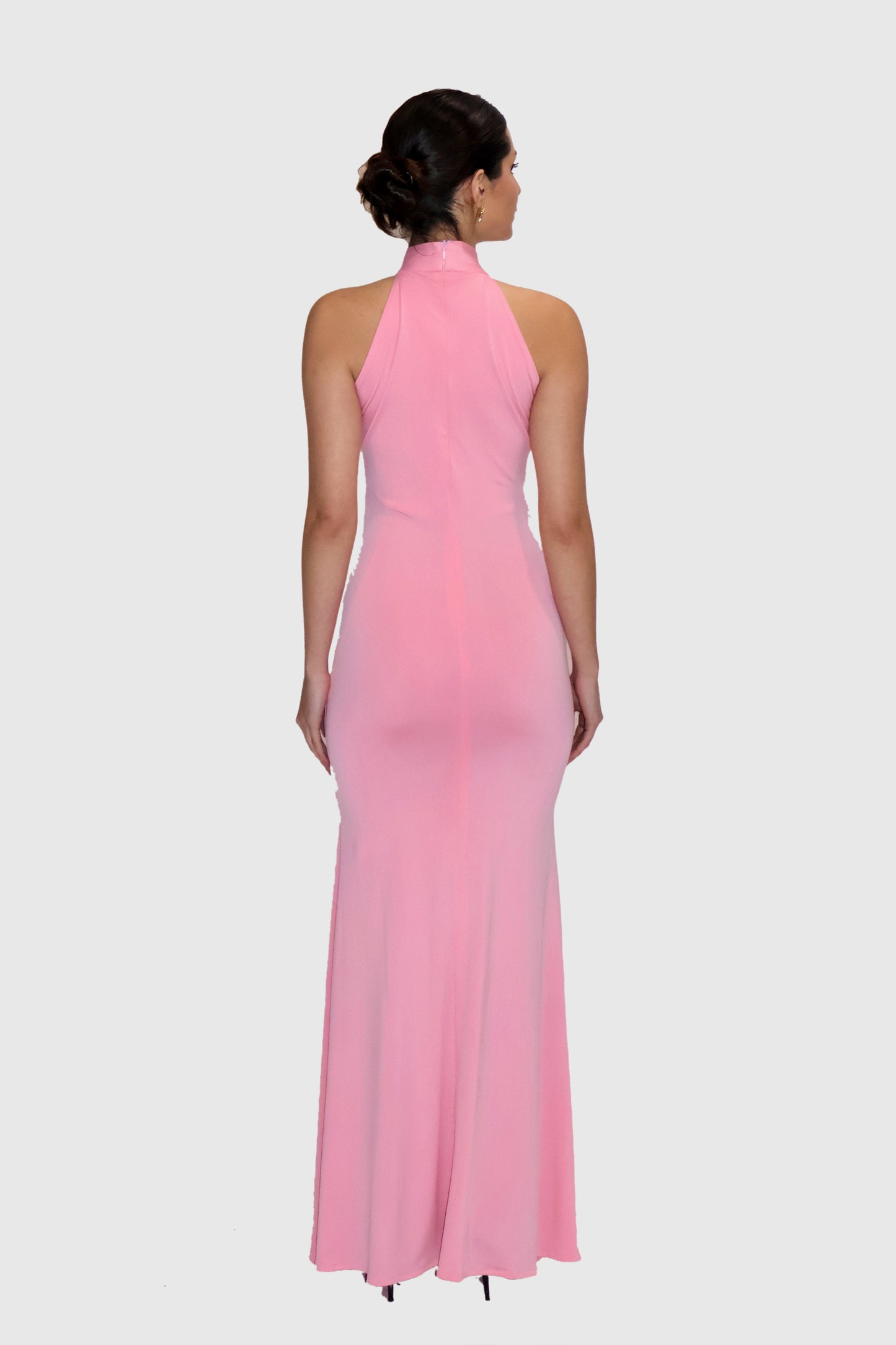 Pink Long Halter Neck Maxi Dress - Ether Dress (Flamingo)