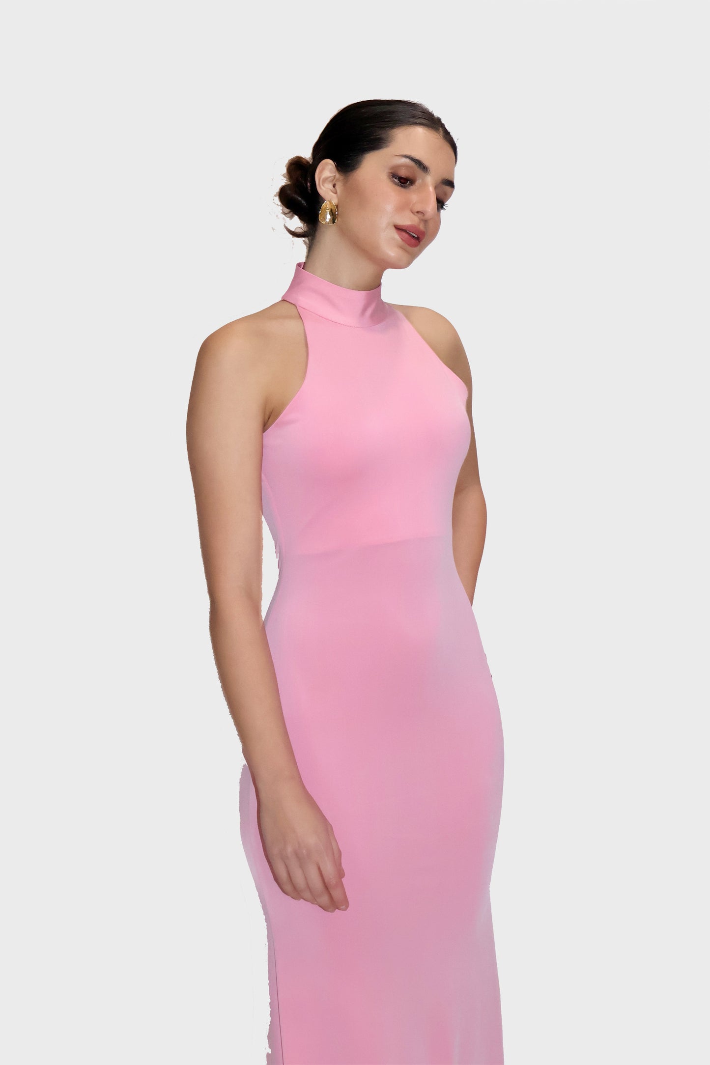 Pink Long Halter Neck Maxi Dress - Ether Dress (Flamingo)