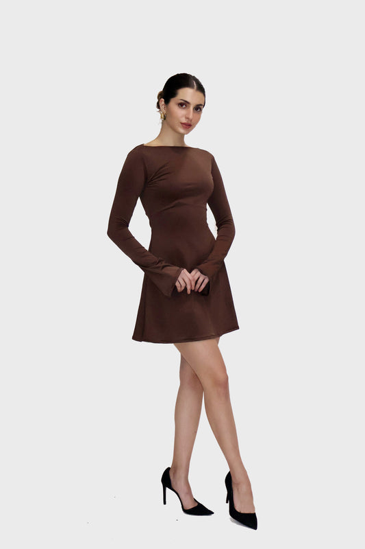 Brown Short Flare Dress - Blair Dress (Coco)