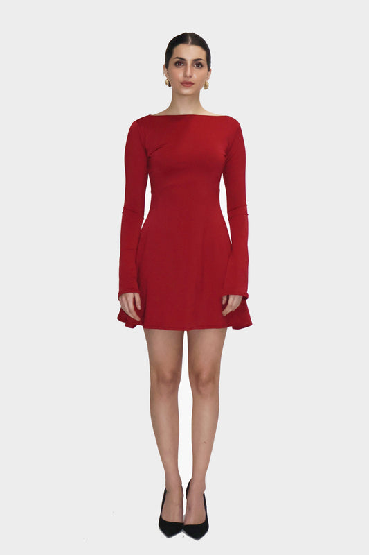 Red Short Flare Dress - Blair Dress (Cherry)