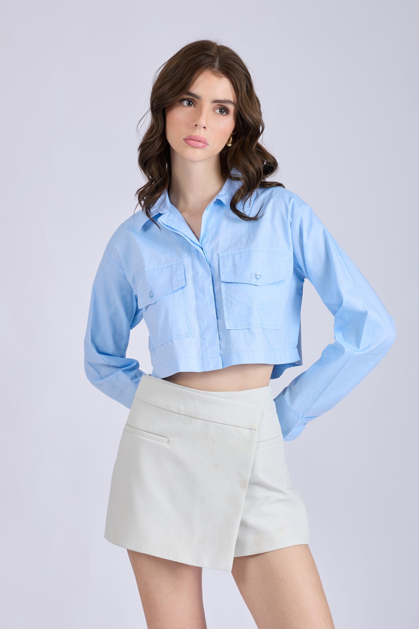 Sky Crop Shirt with Front Pockets – CITRUS