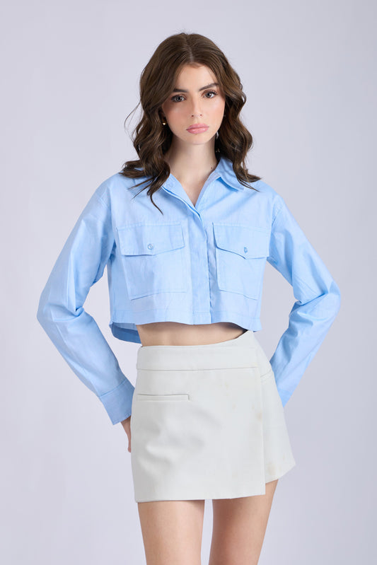 Sky Crop Shirt with Front Pockets – CITRUS