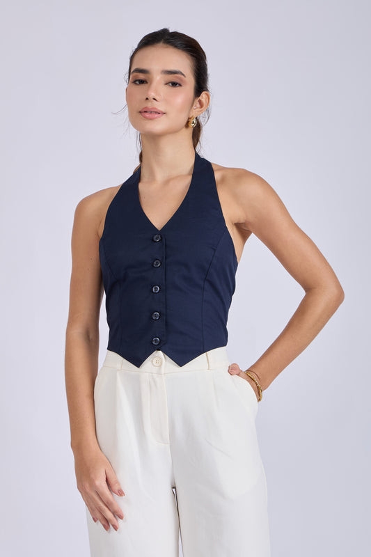 Navy Halterneck Waistcoat – ELAN