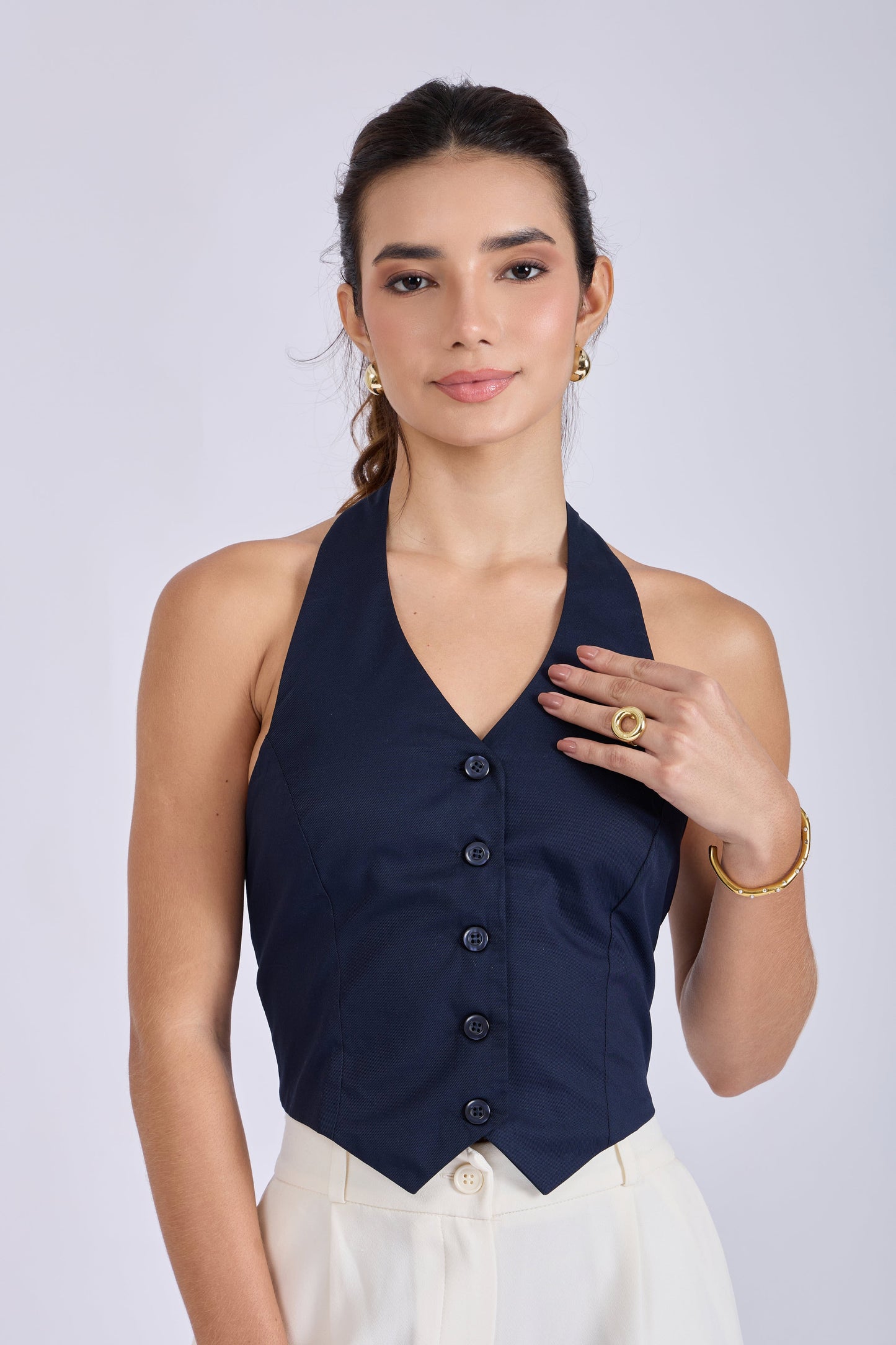 Navy Halterneck Waistcoat – ELAN