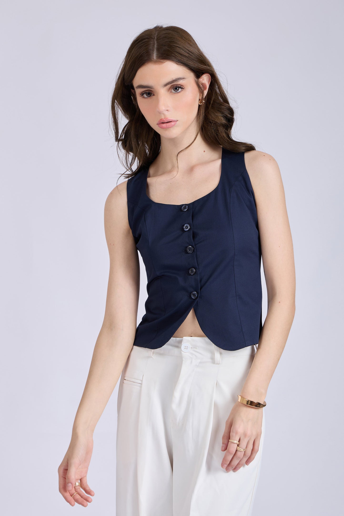 Navy Square Neck Waistcoat – ASTER