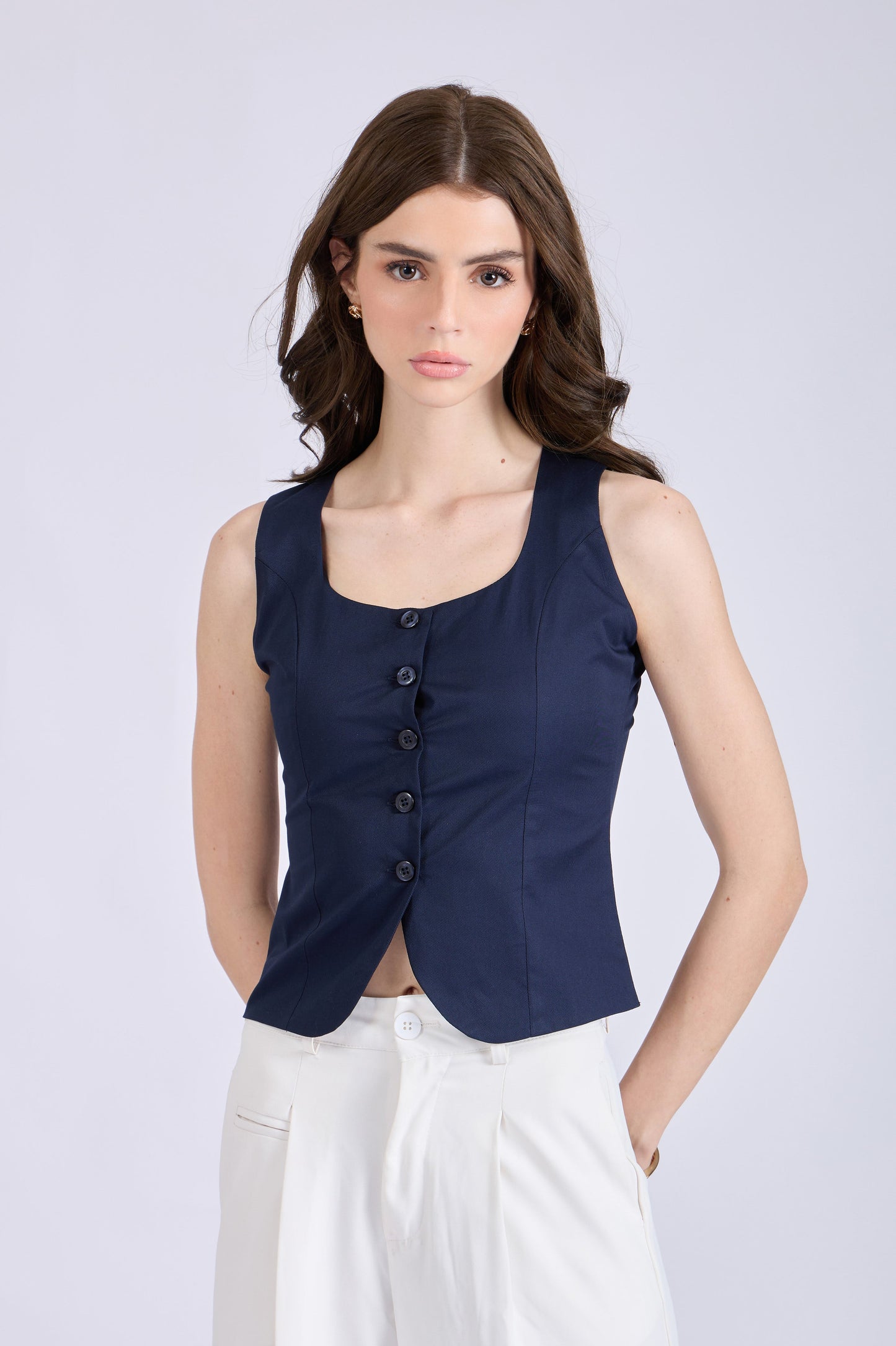 Navy Square Neck Waistcoat – ASTER