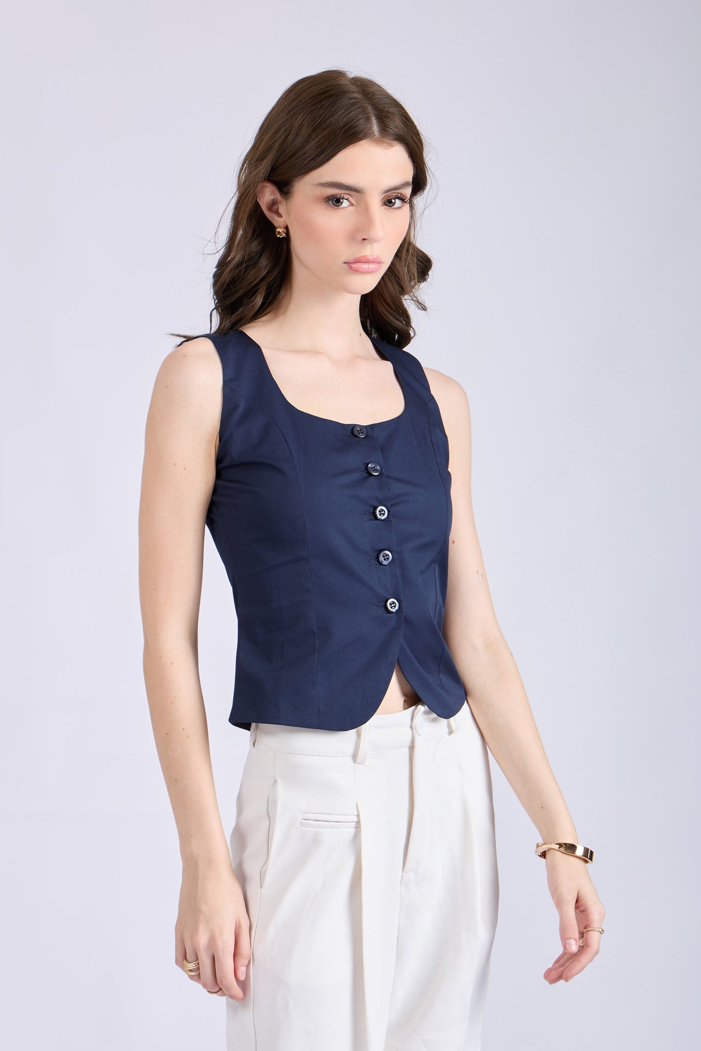 Navy Square Neck Waistcoat – ASTER