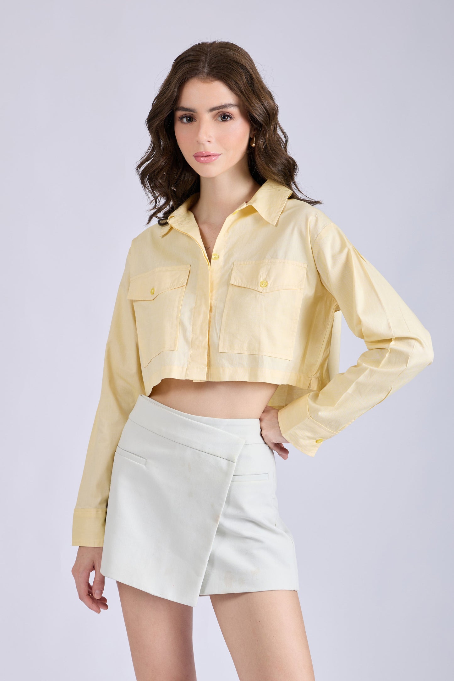 Butter Yellow Crop Shirt with Front Pockets – CITRUS
