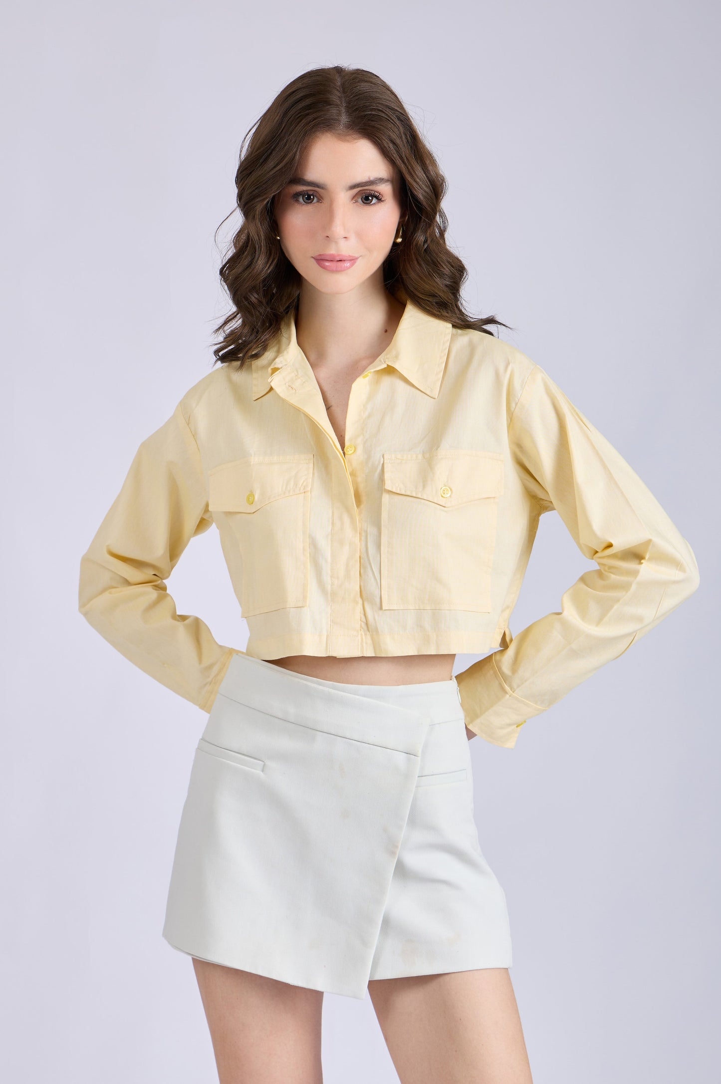 Butter Yellow Crop Shirt with Front Pockets – CITRUS