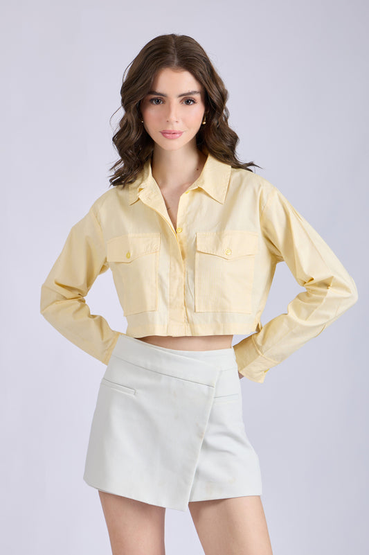 Butter Yellow Crop Shirt with Front Pockets – CITRUS