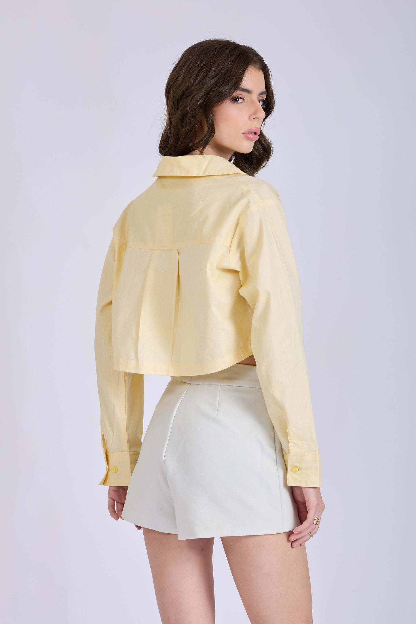 Butter Yellow Crop Shirt with Front Pockets – CITRUS