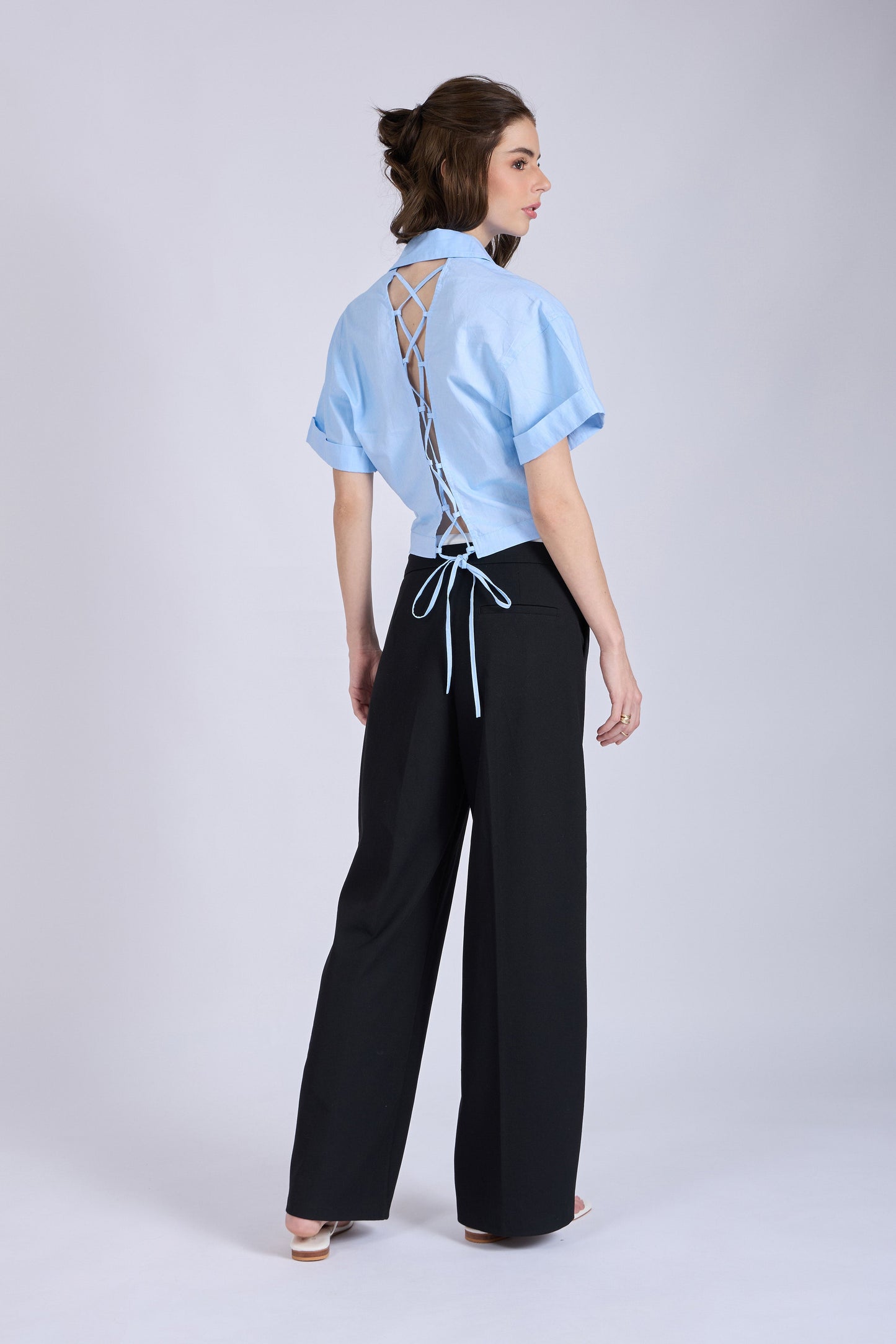 Sky Crop Shirt with Tie-Up Detail – SLIDE