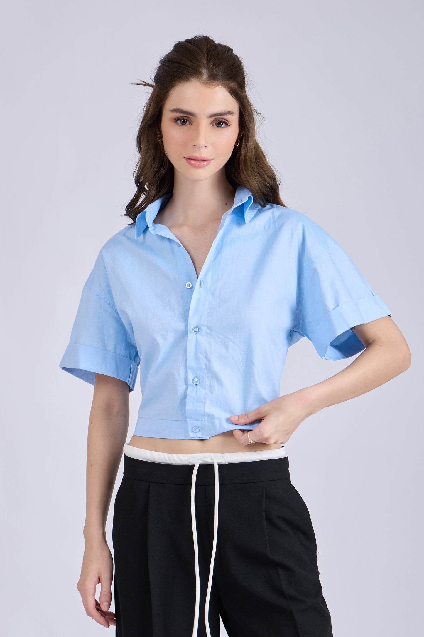 Sky Crop Shirt with Tie-Up Detail – SLIDE