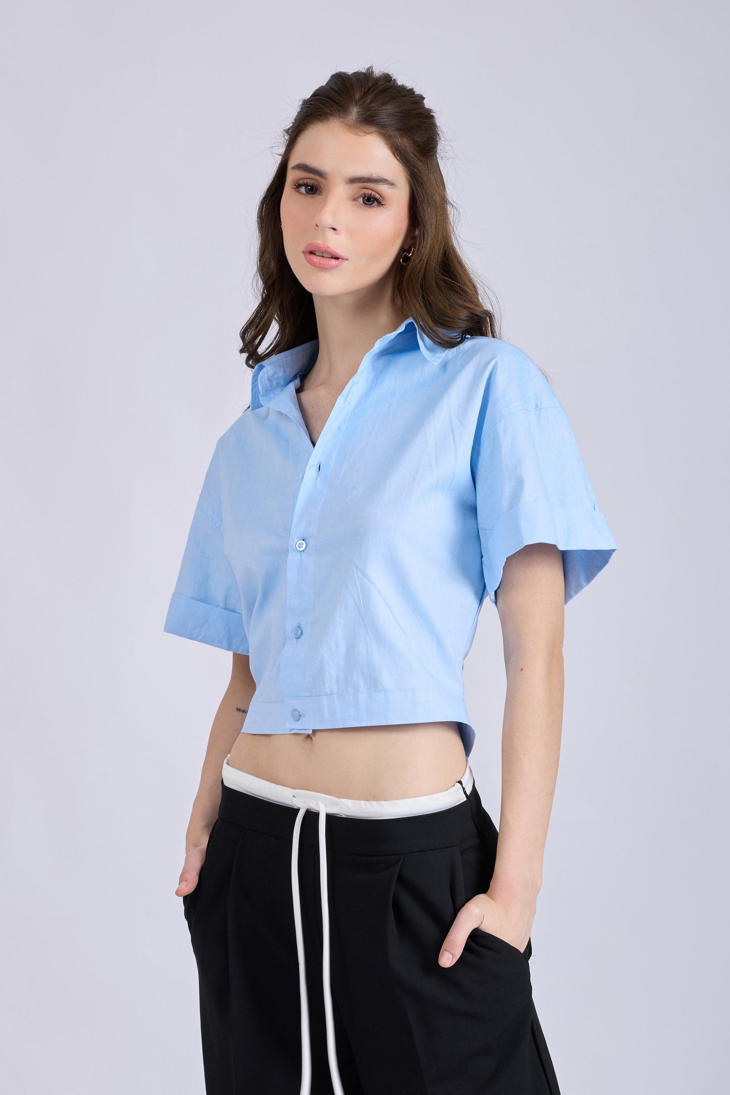 Sky Crop Shirt with Tie-Up Detail – SLIDE