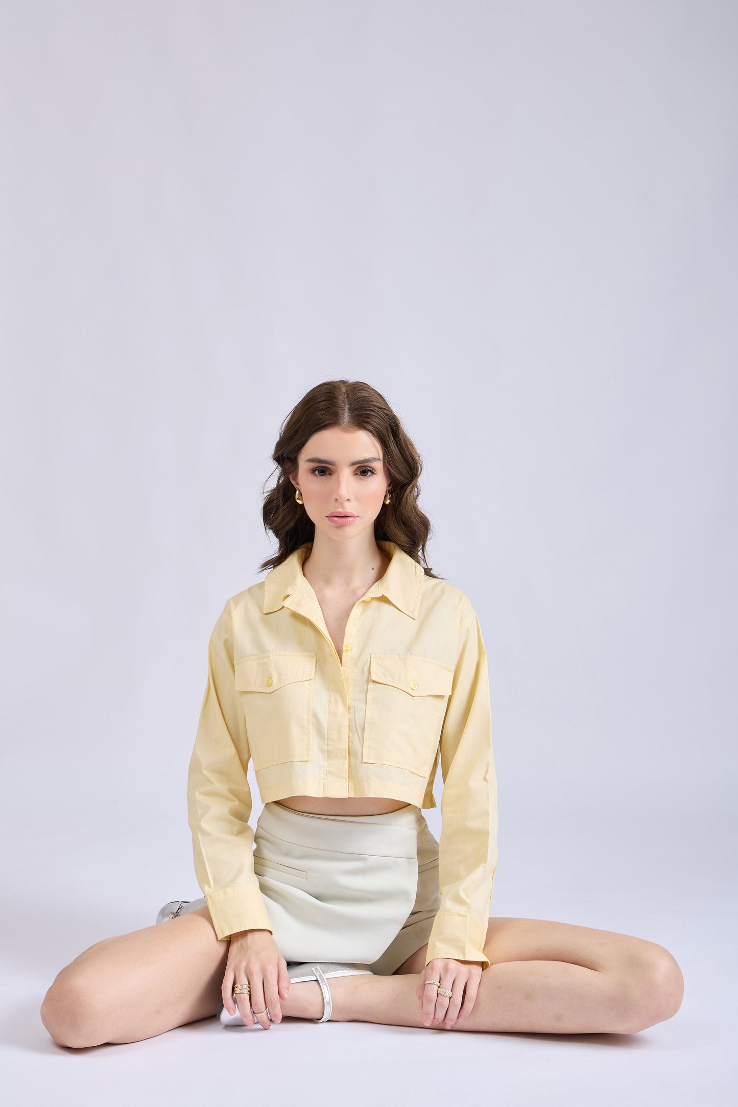 Butter Yellow Crop Shirt with Front Pockets – CITRUS
